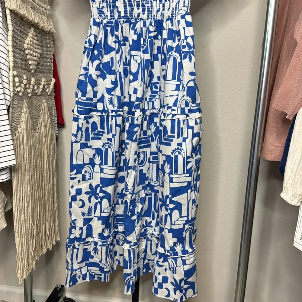 Show Me Your MuMu Afternoon Tea Blue and White Midi Dress - Picture 3 of 6